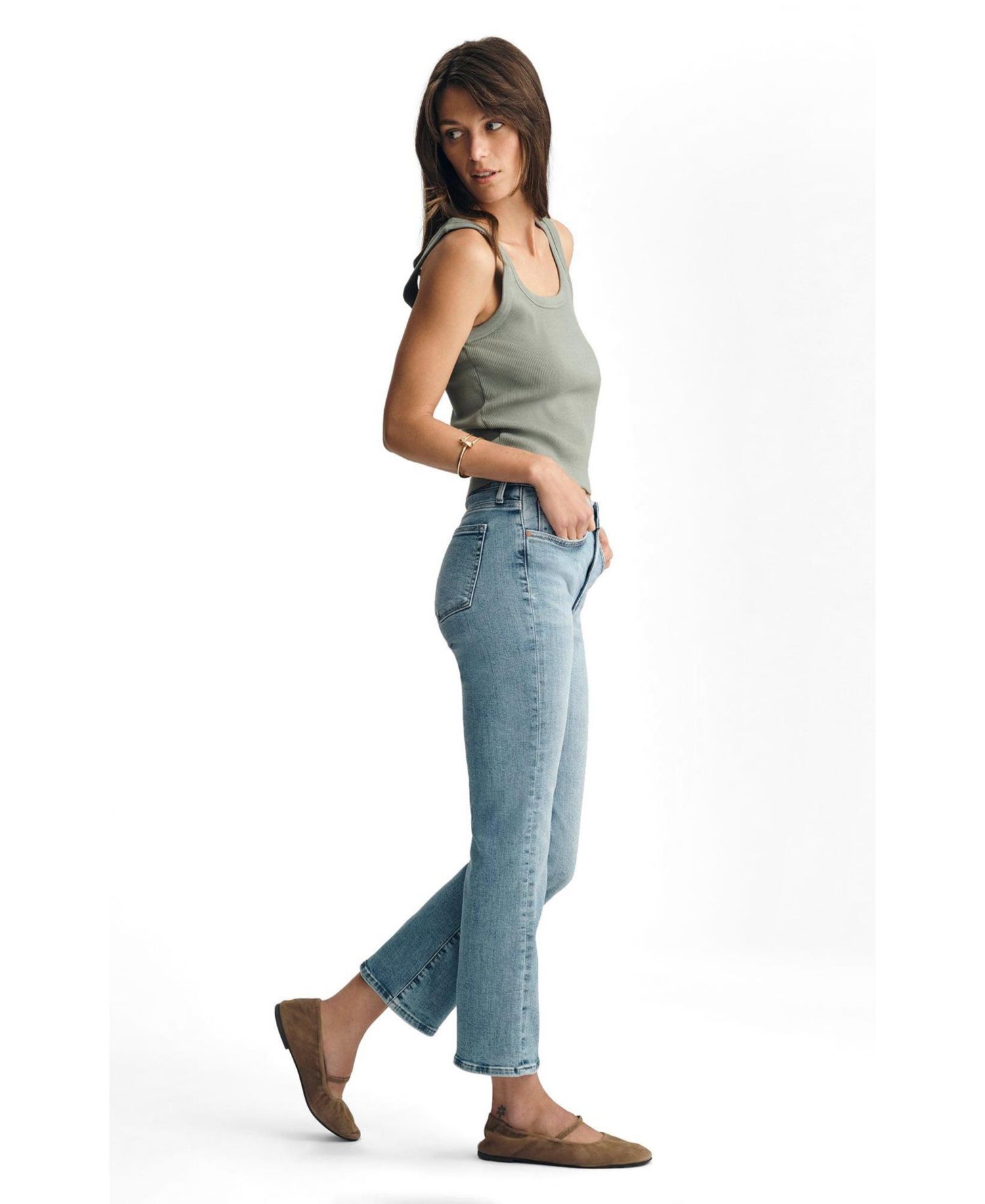 Women's Anika Mid Rise Cropped Flare In Lt Brushed Flex Blue