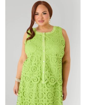 Women's Plus Size Crochet Button Front Top