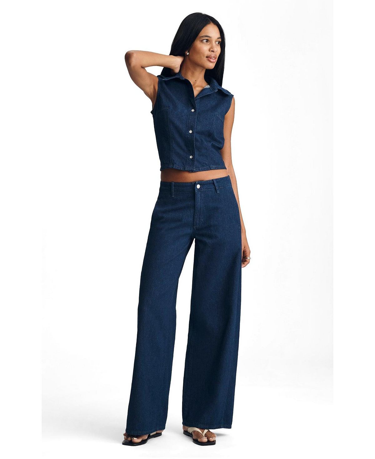 Mavi Jeans Women's Siena High Rise Wide Leg In Chino Dark Linen Denim view 1 — MAYCSS fashion products
