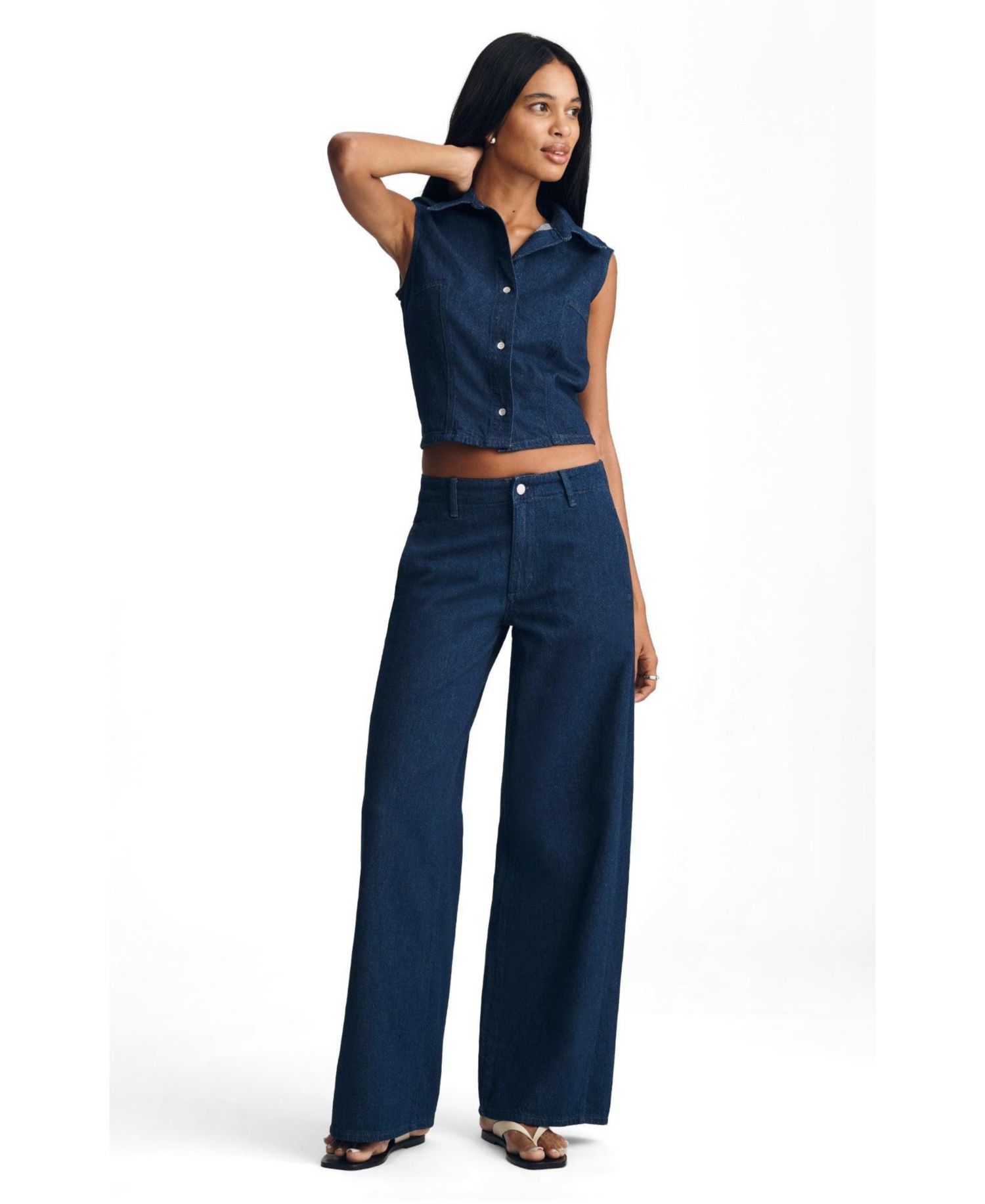 Women's Siena High Rise Wide Leg In Chino Dark Linen Denim