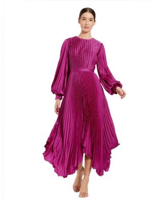 Petite Pleated Charmeuse Midi Dress with Handkerchief Hem