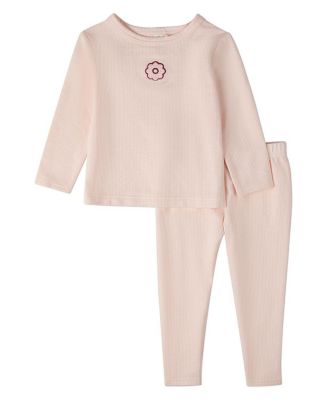 Baby Girls 2 Piece "A Flower Power" Embroidered Pull-On Lounge Set