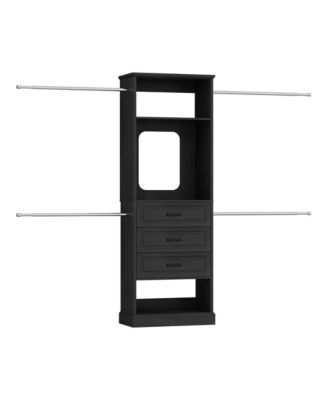 Wooden Closet Organizer with 4 Hanging Rods and 3 Drawers and Mirror