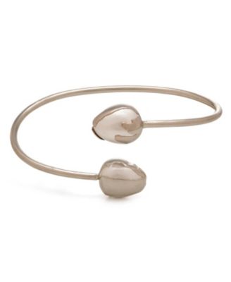 Dhwani Bansal Silver Rhodium Plated Adjustable Reva Bracelet with Baroque Shell Pearls - White rhodium
