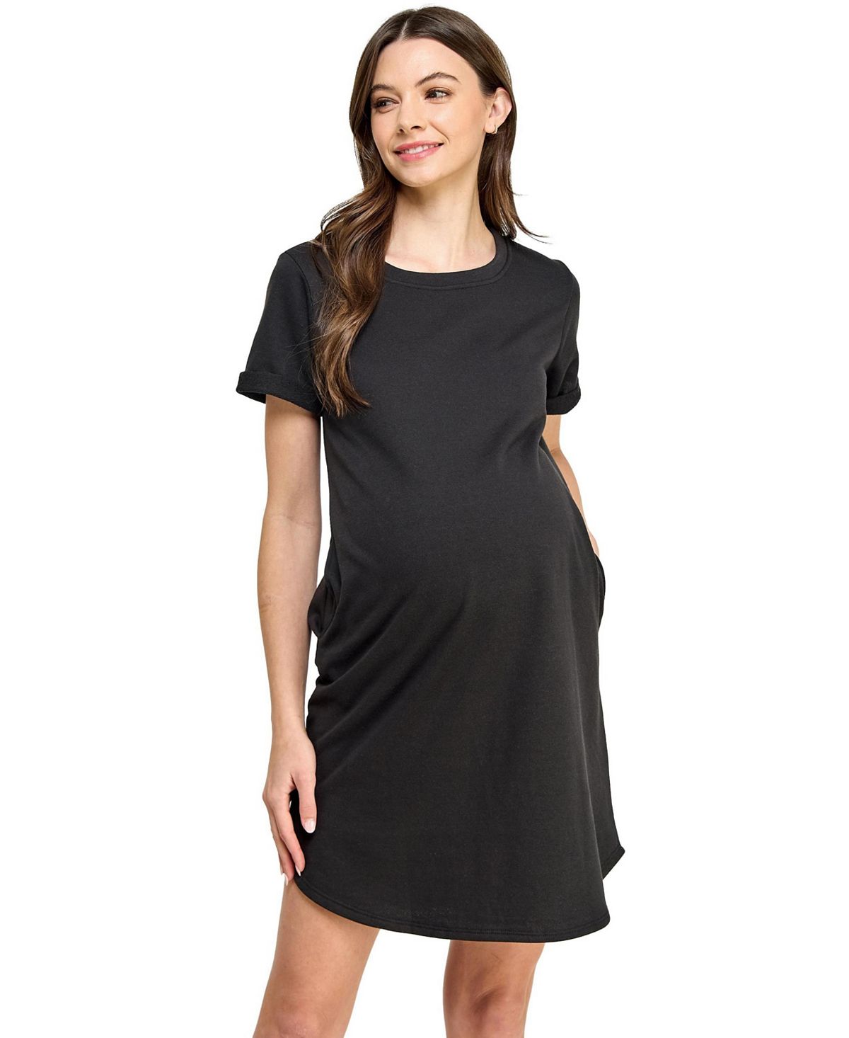 Hello Miz Maternity Short Sleeve T-Shirt Dress with Pockets view 1 — MAYCSS fashion products