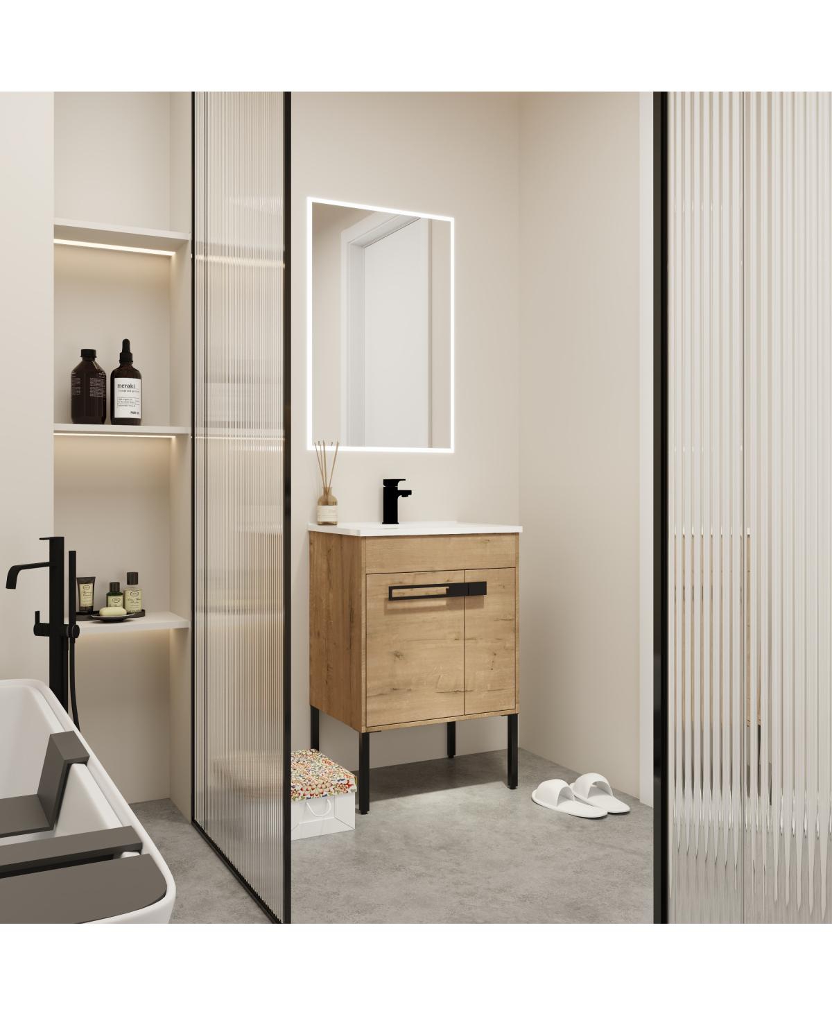 Sillysis Modern Bathroom Vanity with Ceramic Sink, Wall Mounted or Freestanding, Soft Close Doors
