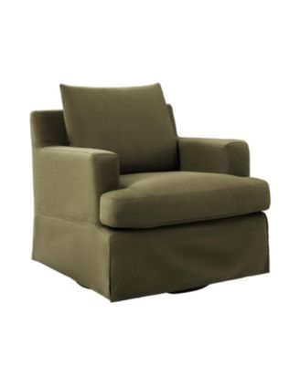 Epirus 33" Wide Farmhouse Slipcovered Swivel Rocking Armchair with Down Blend Fill