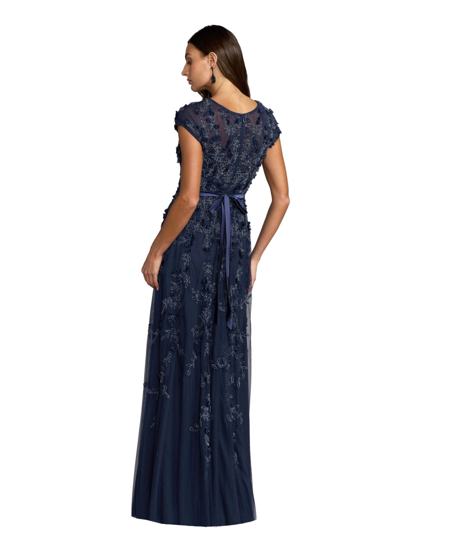 Women's Floral Embellished Short Sleeve Mesh Gown
