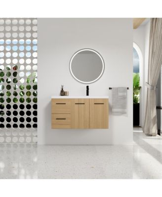 36 Inch Wall Mounted Bathroom Vanity with Drawers, Resin Sink, Soft Close Doors, Modular Storage for Modern Spaces