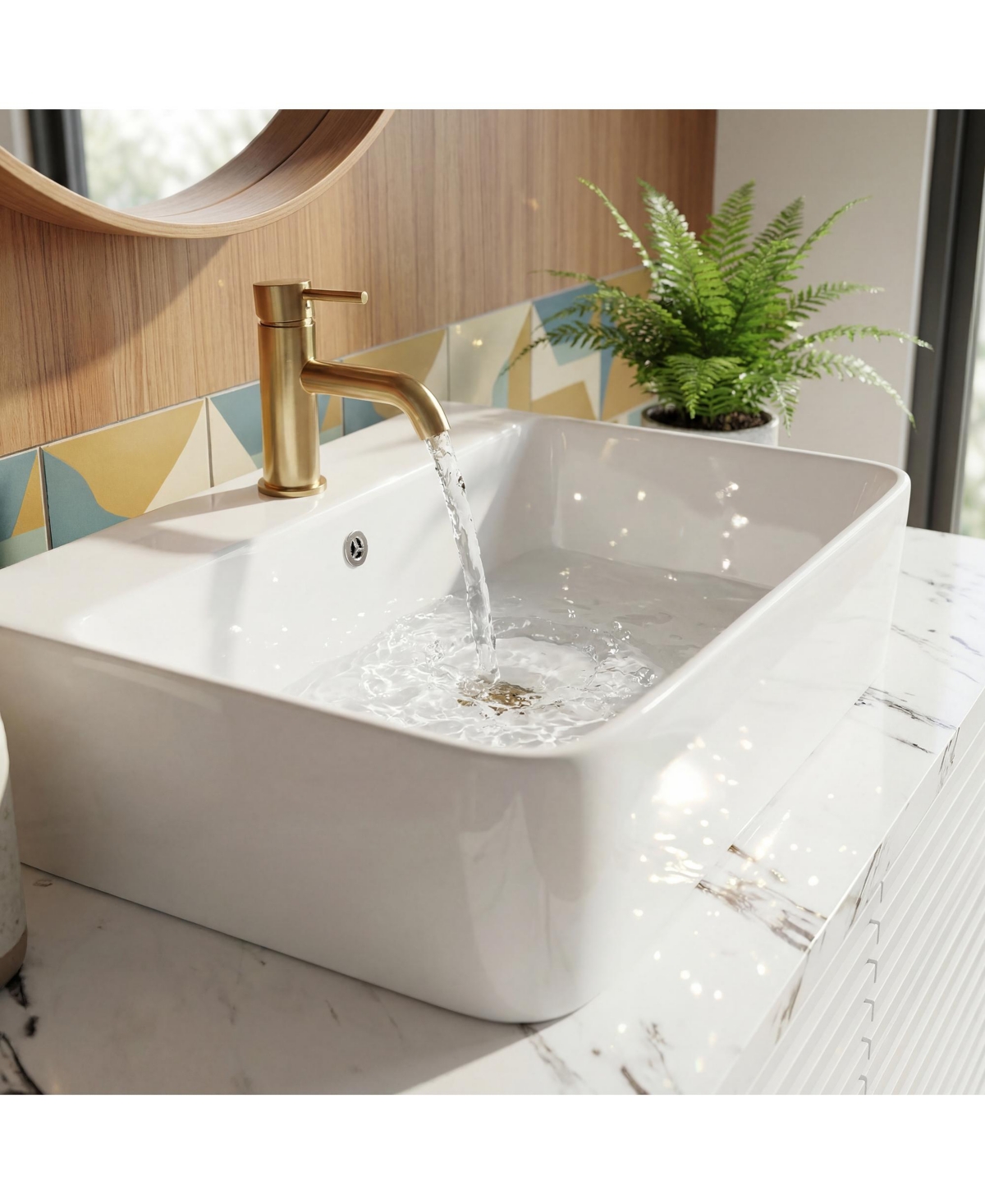 Homsee 2-Door Bathroom Vanity with Sink - 31.5-Inch Wide Modern Cabinet with Integrated Ceramic Basin and Horizontal Stripe Texture