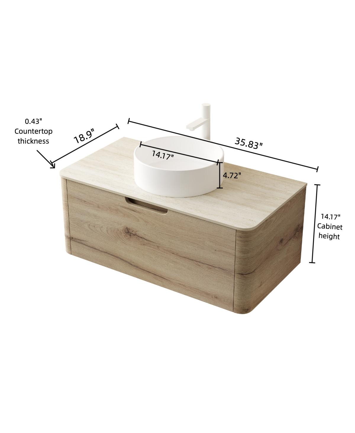 Sillysis Wall Mounted Bathroom Vanity with Ceramic Round Basin, Sintered Stone Top, Soft Close Drawer, Available in 24 30 36 Inch