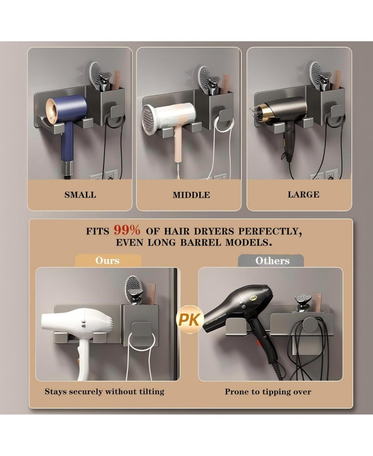 Phying Wall Mounted Hair Dryer Storage Rack Multifunctional Hair Tool Organizer Shelf For Hairdryer Hairbrush Home Bathroom And Salon Use