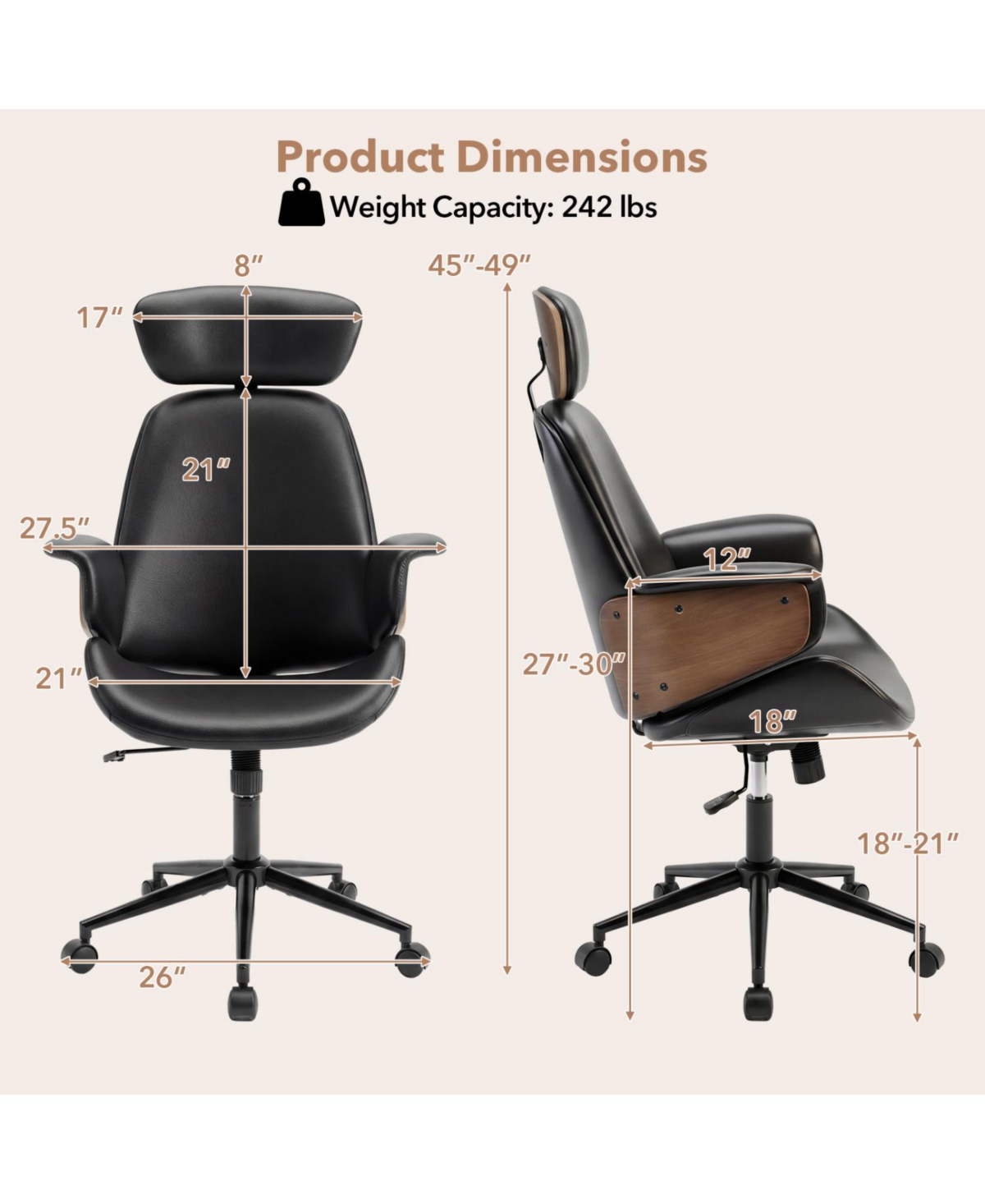 Slickblue Ergonomic Office Chair with Headrest and Adjustable Height