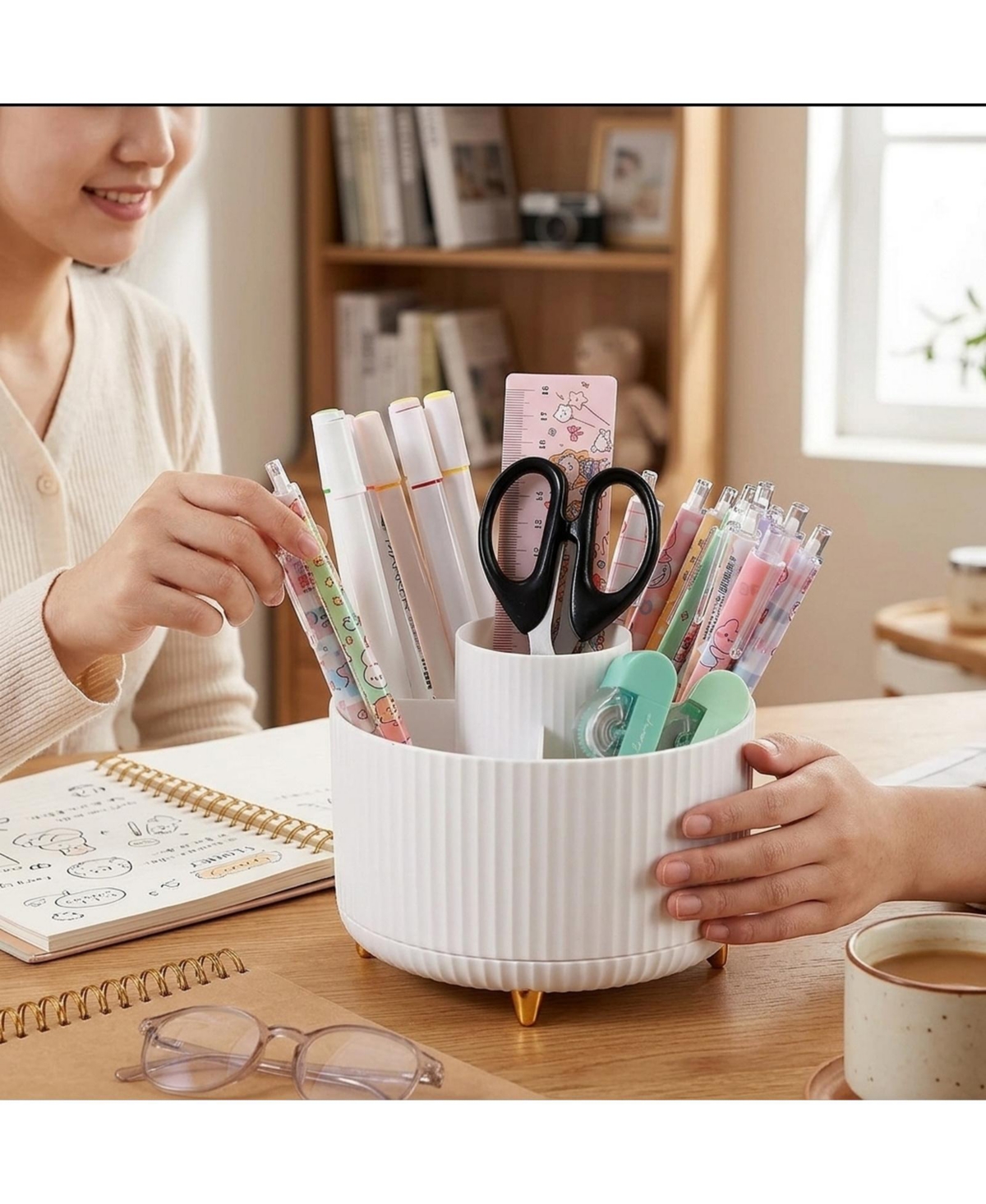 Sevorley 5-Slot Rotating Pencil Holder, 360-Degree Desk Organizer for Office