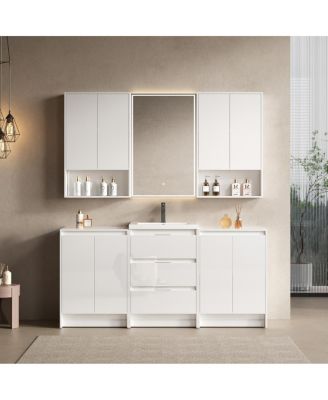 71 Inch Freestanding Bathroom Vanity with Resin Sink, Modern Storage Cabinets, Wall Cabinets, Soft Close Drawers