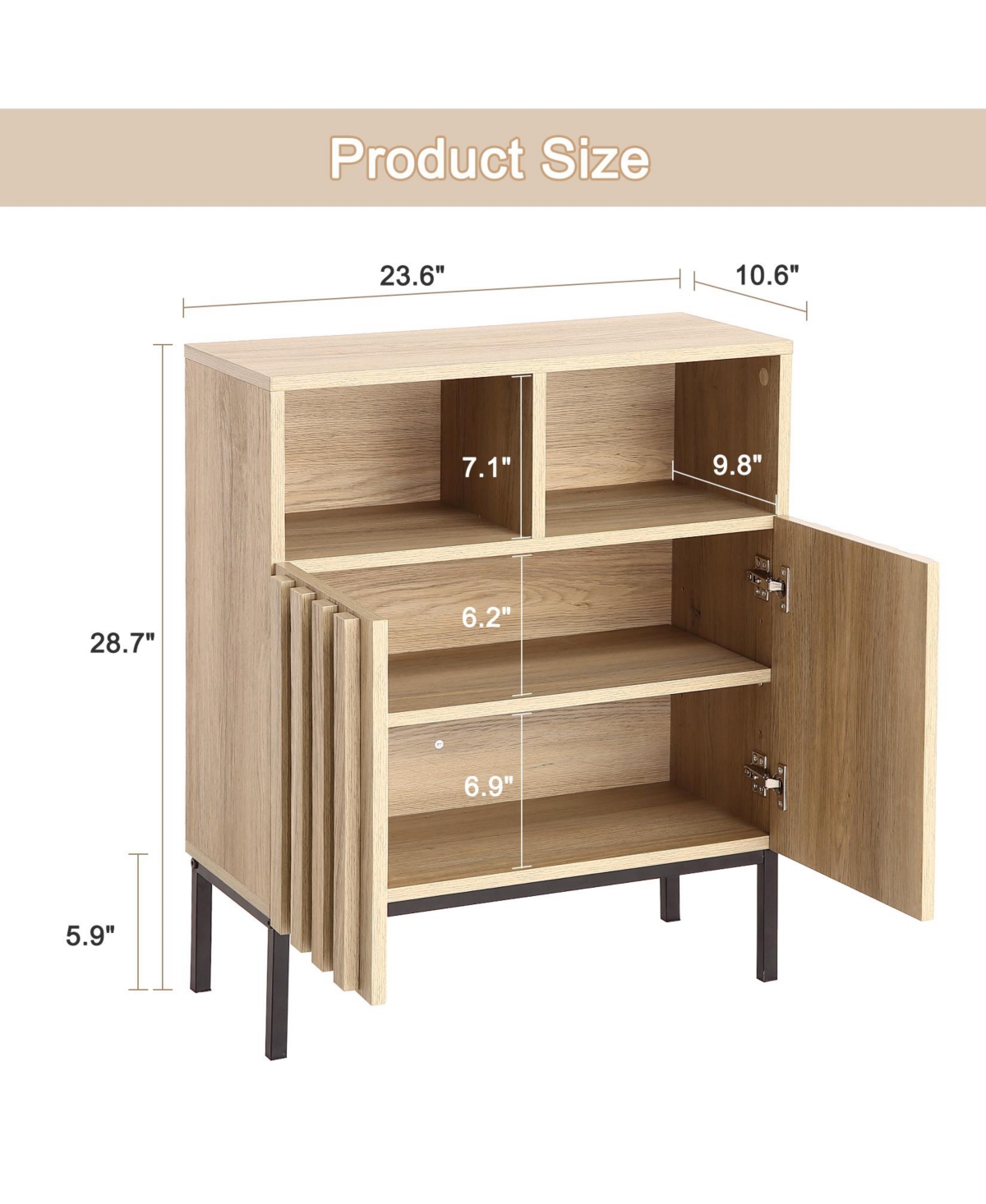 homfan Modern Industrial Entryway Storage Cabinet, Fluted Panel Door, Adjustable Shelves, Metal Legs, Buffet Sideboard