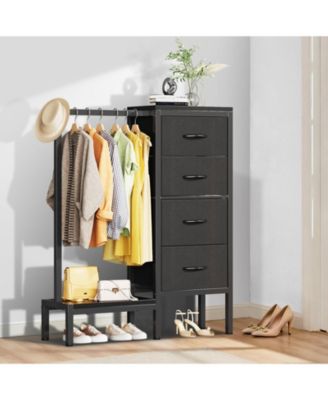 Heavy Duty 4-Drawer Fabric Dresser with Hanging Rail - Multi-Functional Storage Organizer Shelf - Metal Frame, Anti-Tip Safety