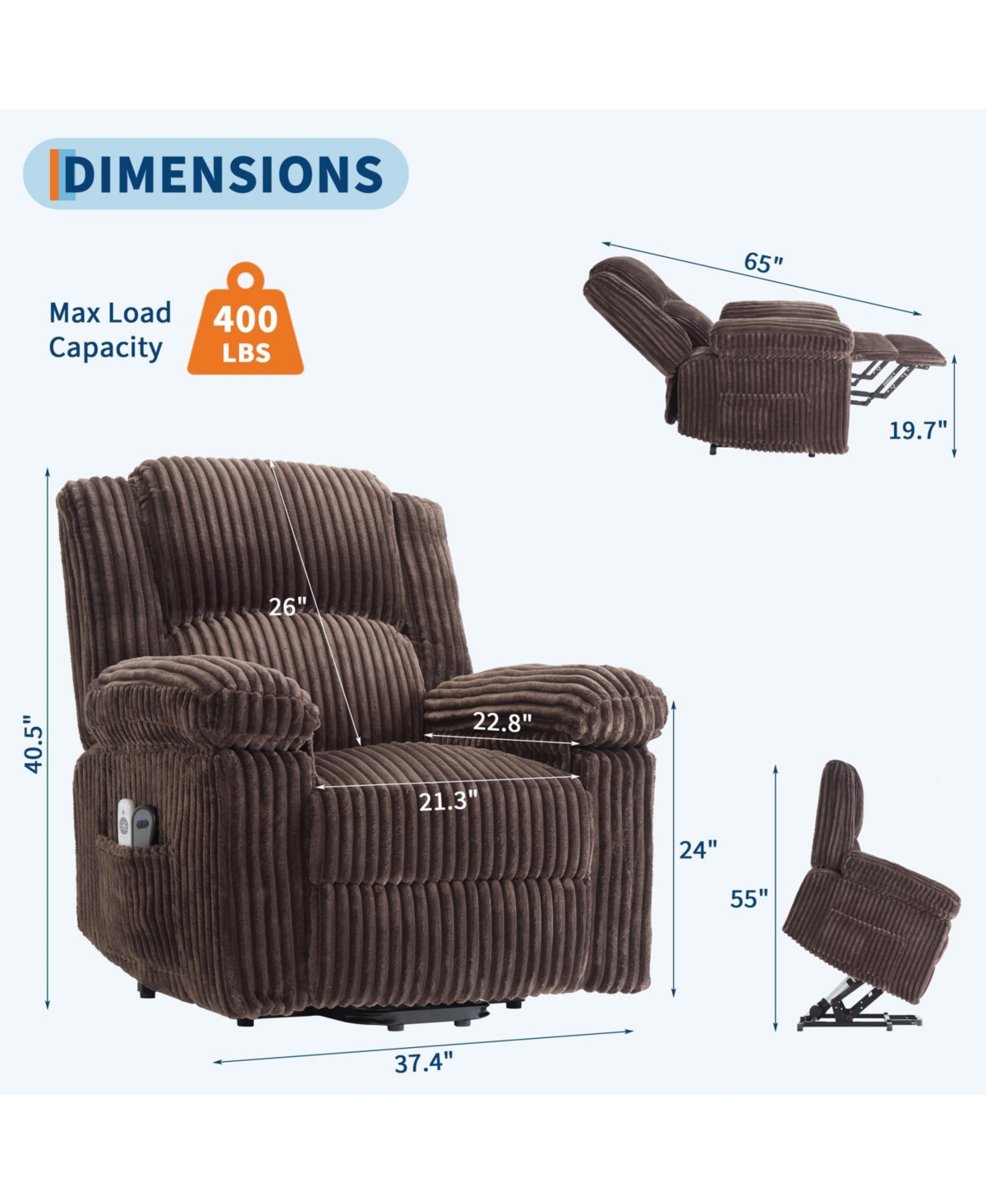 homfan Power Lift Recliner - Heat and Massage, Electric Plush with Padded Seat, Back Armrests, Designed for Elderly