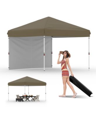 10x10 Pop Up Canopy Tent With 1 Sidewall, One-Button Setup, 3 Height Settings, Roller Bag, Sandbags, Multiple Colors