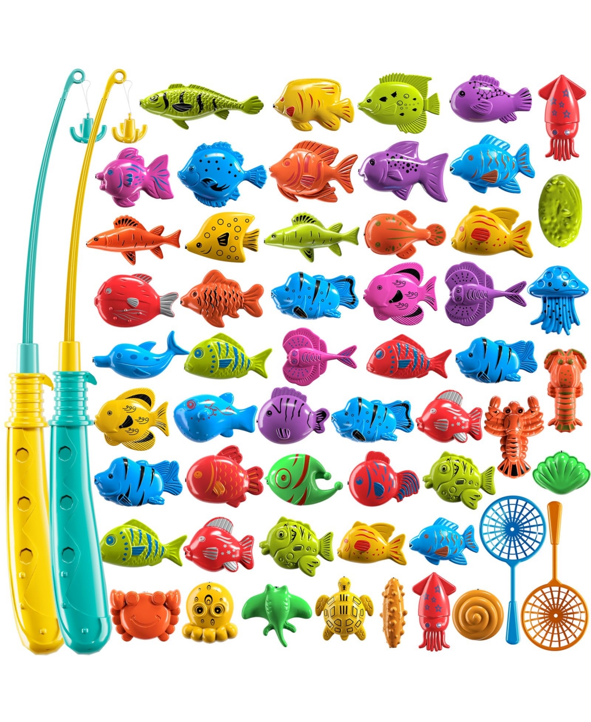 Gnuadz 55 Magnetic Fishing Toy Pole Rod Net Pool Bath Outdoor Party Kids