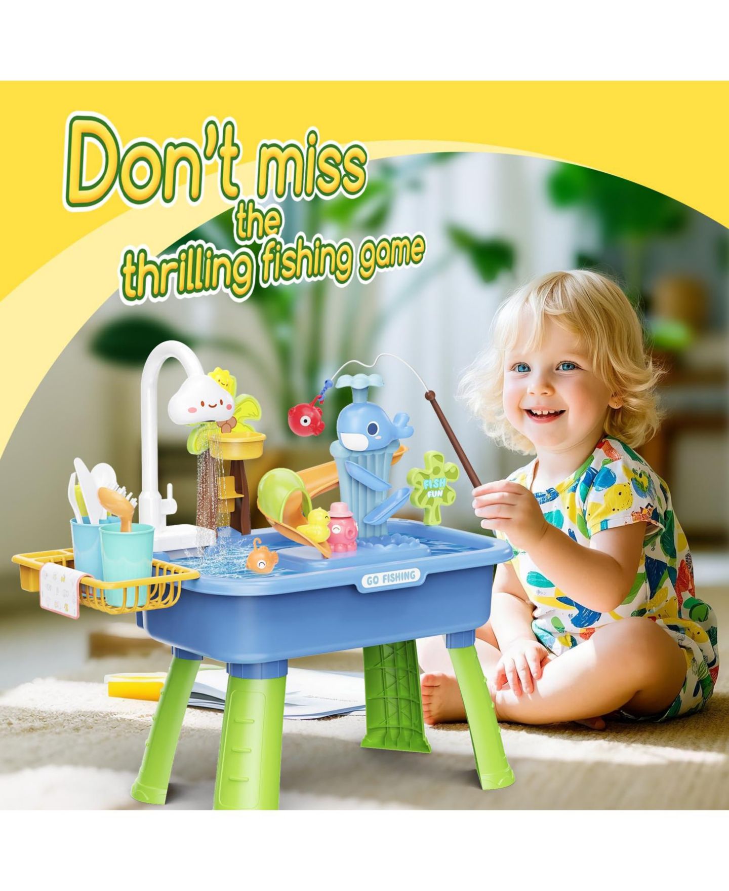 Детская игрушка GNUADZ 4-in-1 Water and Sand Activity Table with Electric Faucet, Ages 5+, цвет: Синий — фото 2