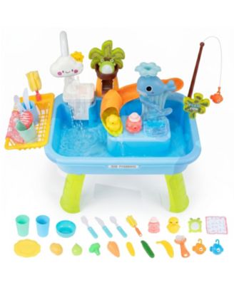 4-in-1 Sand Water Table Electric Pump Outdoor Play Kitchen Sink Fishing Game