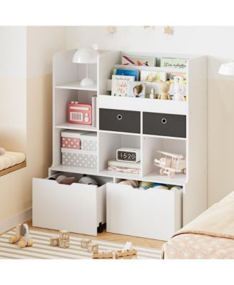 Spacious Kids Wooden Bookshelf with 4 Drawers - 47.8 Inch Modern Bookcase with Cubbies - Toy Storage Organizer and Display Cabinet