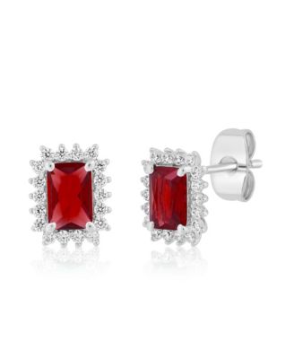 Elegant Rectangle Birthstone CZ Halo Studs