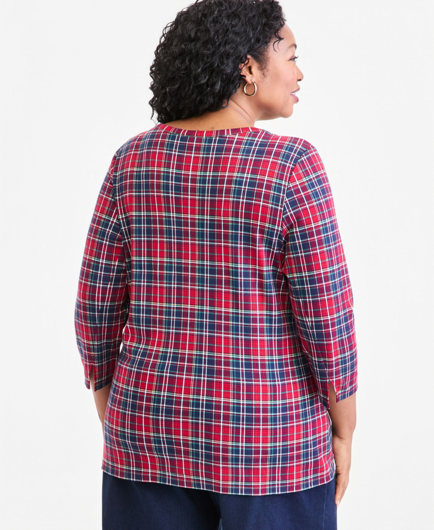 Plus Size Printed 3/4 Sleeve Boat-Neck Top