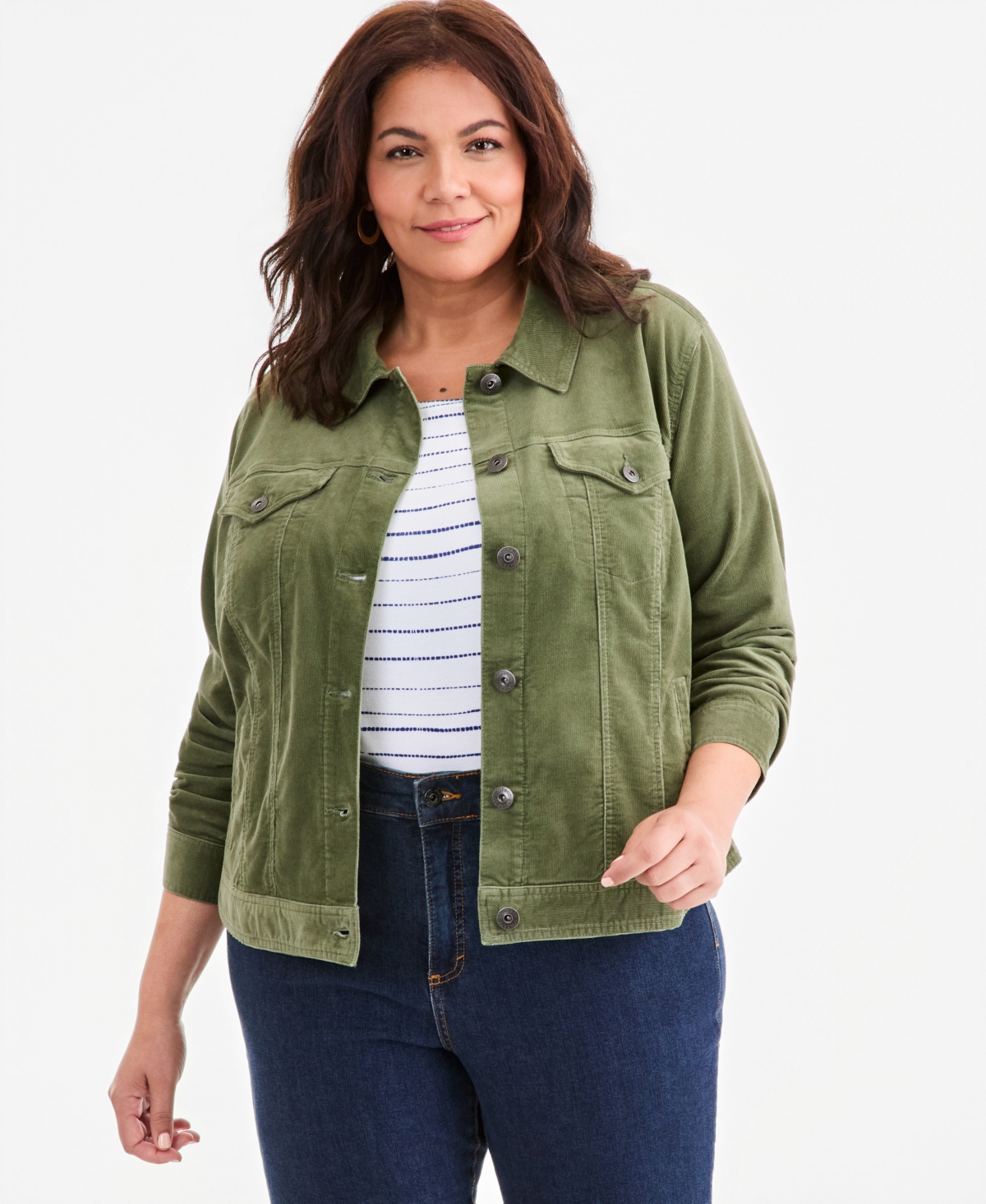 Style & Co Plus Size Classic Corduroy Jacket, Macy's Exclusive - Leafy Clover