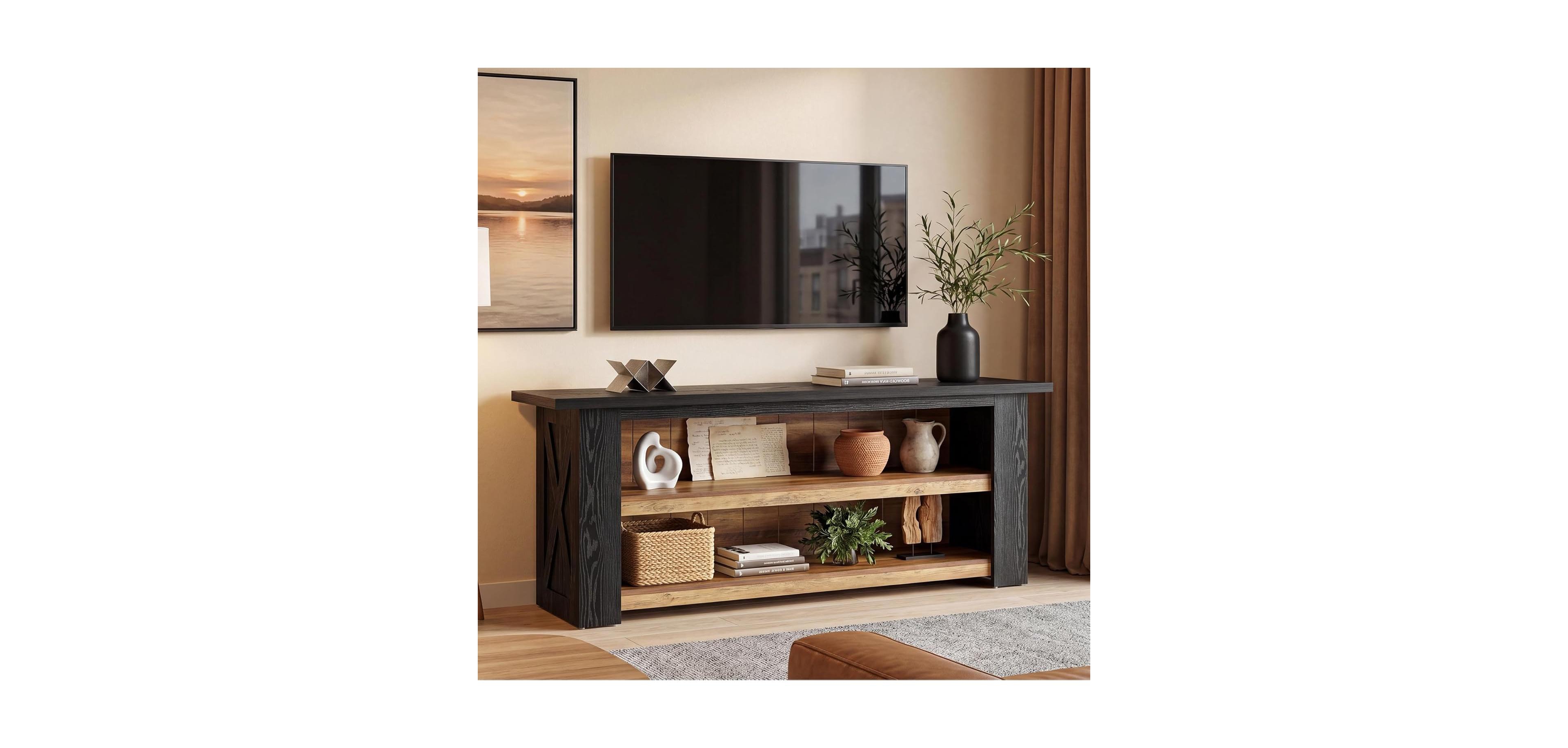 Tribesigns Farmhouse Tv Stand for Tv, Entertainment Center with Storage, Modern Television Stand