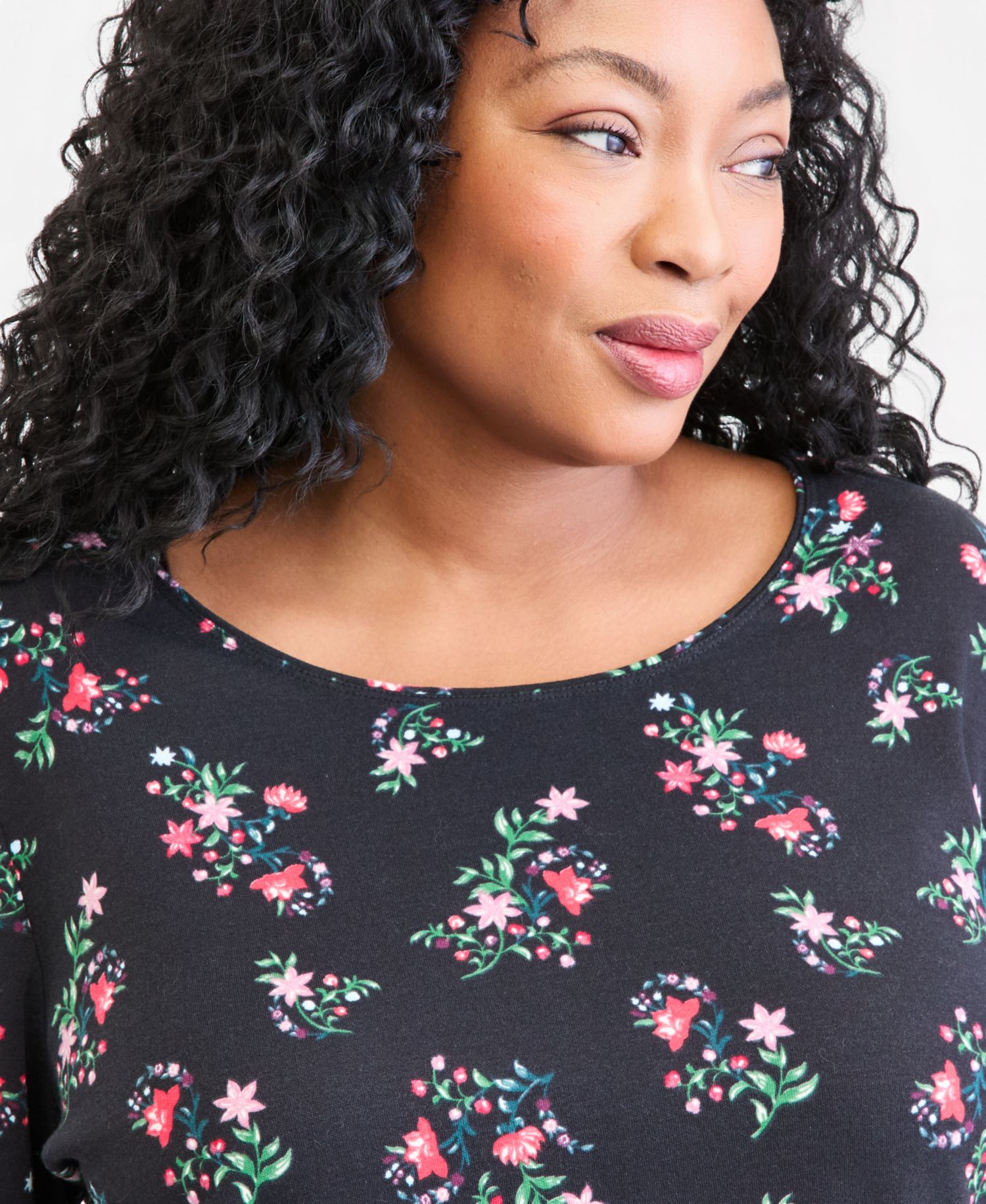 Plus Size Printed Long-Sleeve Scoop-Neck Top