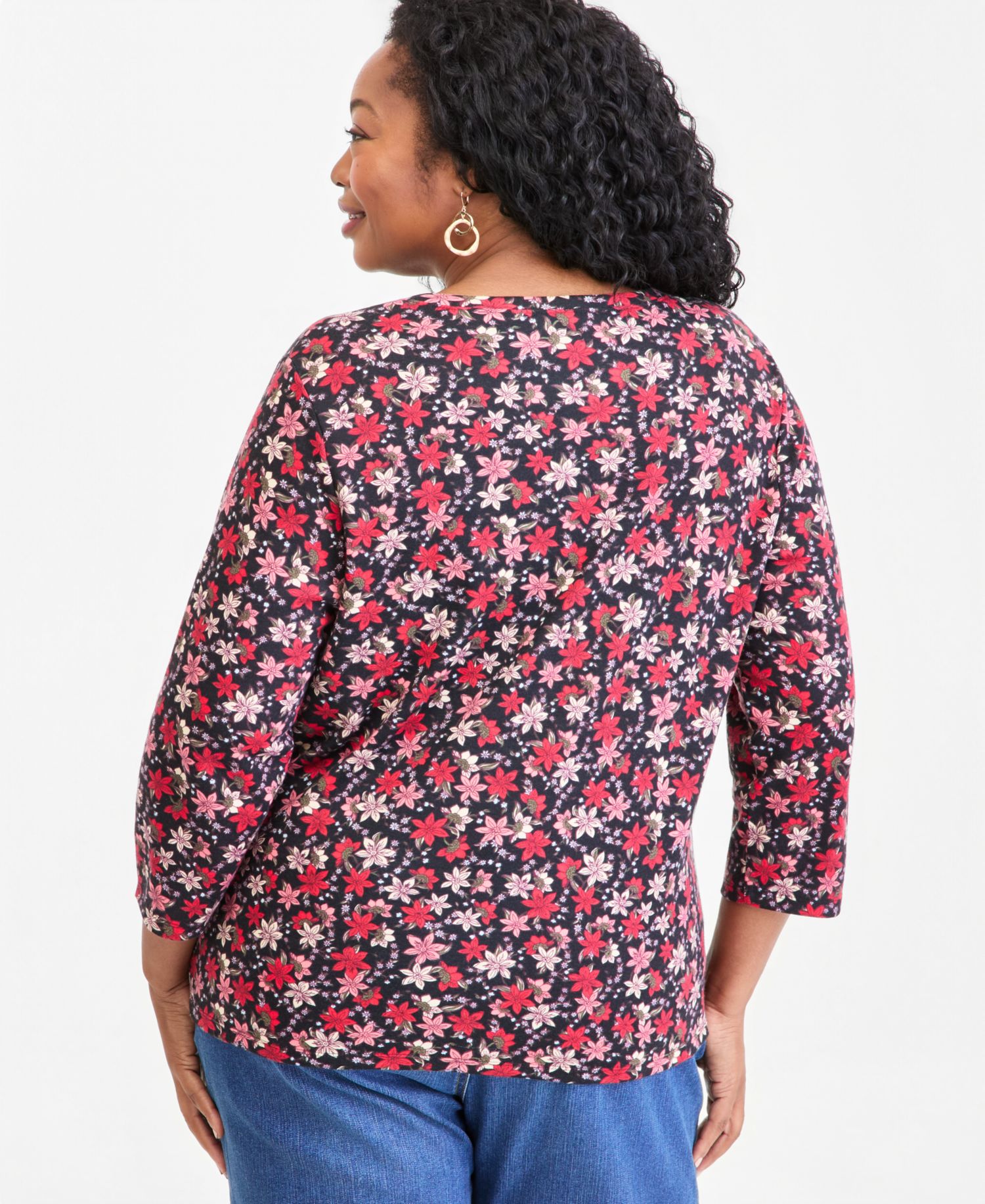 Petite Printed 3/4-Sleeve Henley Top