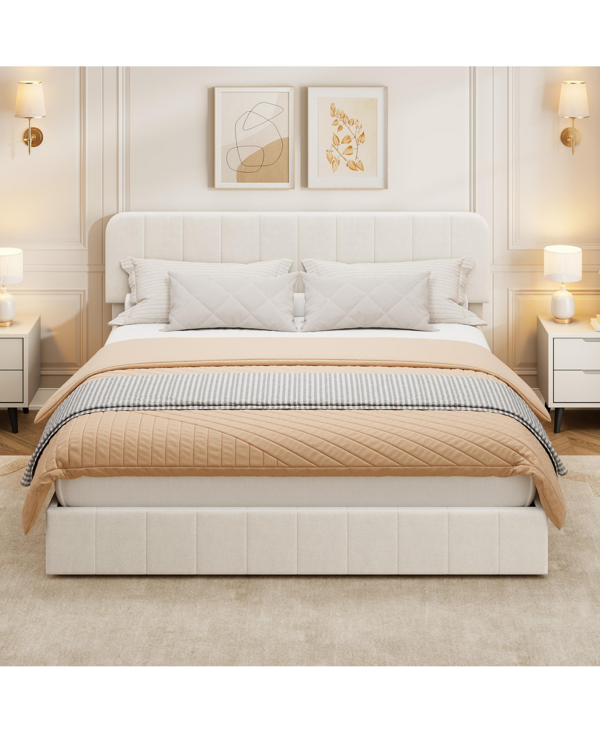 gaomon Velvet Upholstered Platform Bed with 4 Storage Drawers - Adjustable Headboard, No Box Spring Needed