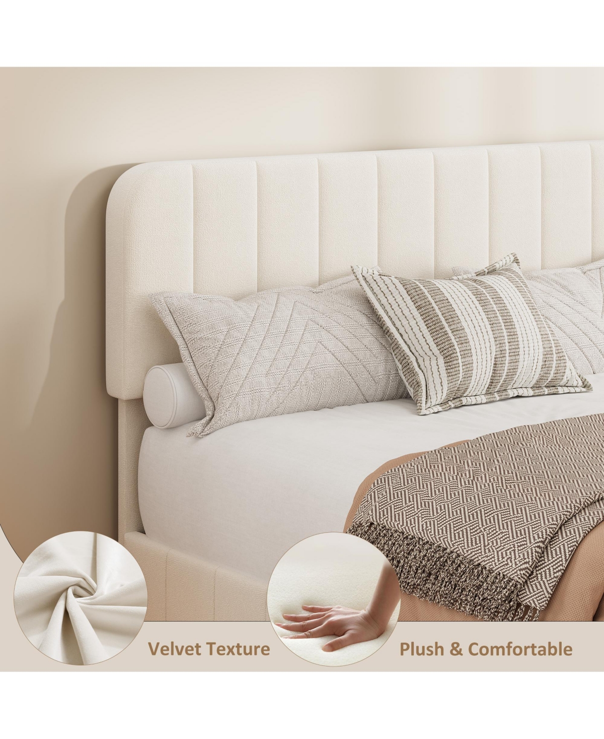 gaomon Velvet Upholstered Platform Bed with 4 Storage Drawers - Adjustable Headboard, No Box Spring Needed, Easy Assembly
