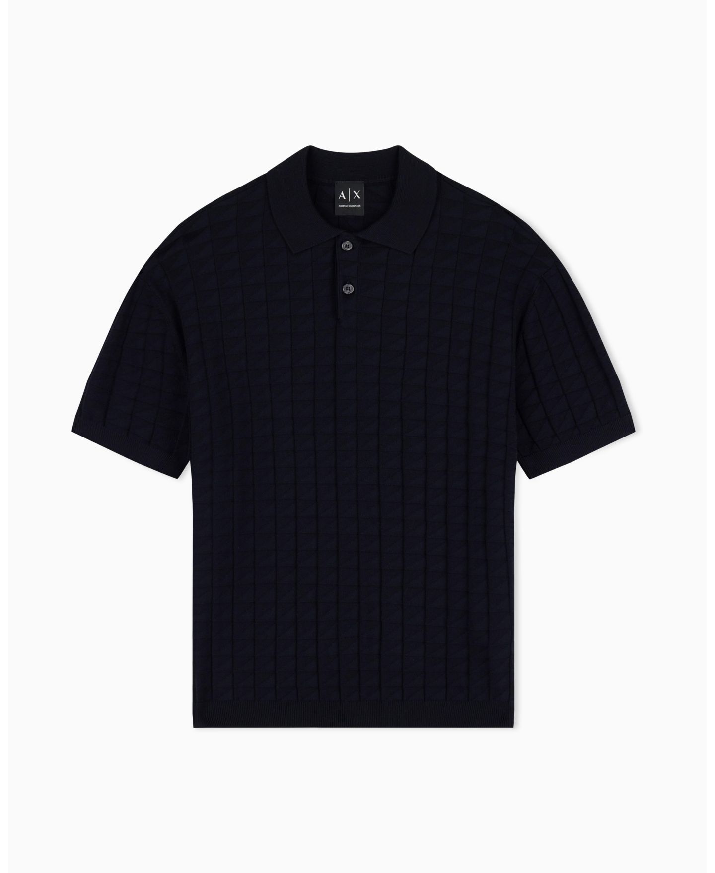 Мужское поло A|X Armani Exchange Viscose Grid Polo Shirt, цвет: Глубокий тёмно-синий — фото 2