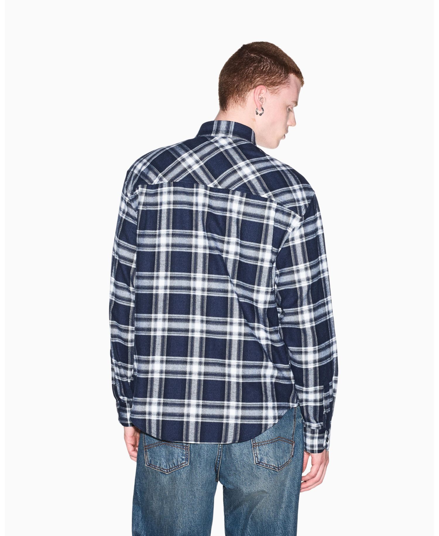 Men's Crossover Plaid Cotton Shirt with Back Graphic