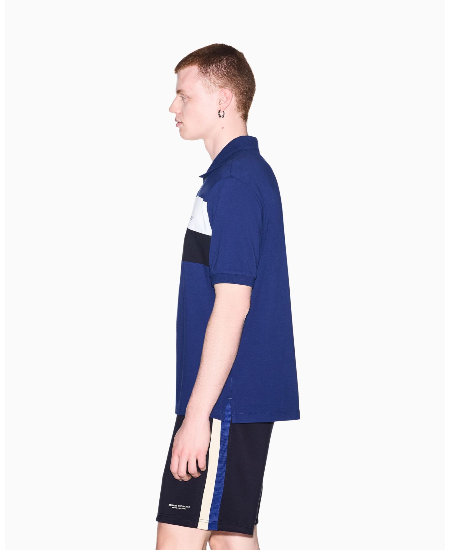 Мужское поло A|X Armani Exchange Pique Color Block Polo Shirt, цвет: Синий — фото 6