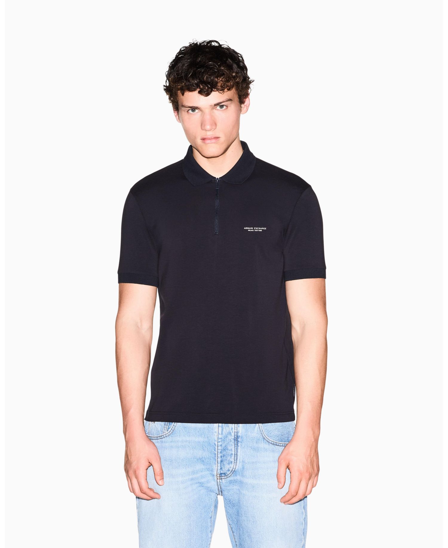Men's Short Sleeves Zip Cotton Polo Shirt