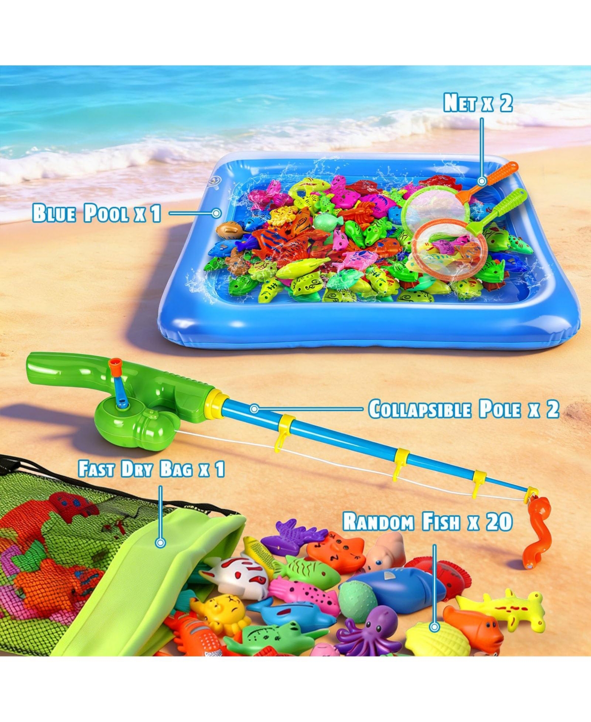 Gnuadz 20 Fish Fishing Game Set Kids Water Bath Toy Pool Pole Rod Net Floating Fish Toddler Gift