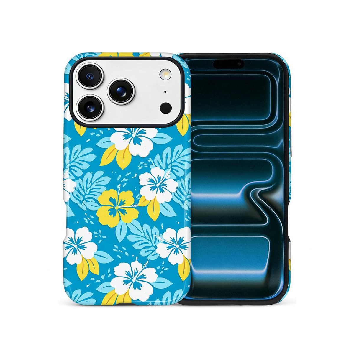 Lamicall Military Grade Dual Layer iPhone Case, Blue Hibiscus Escape Shockproof Anti-Slip Protective Phone Cover