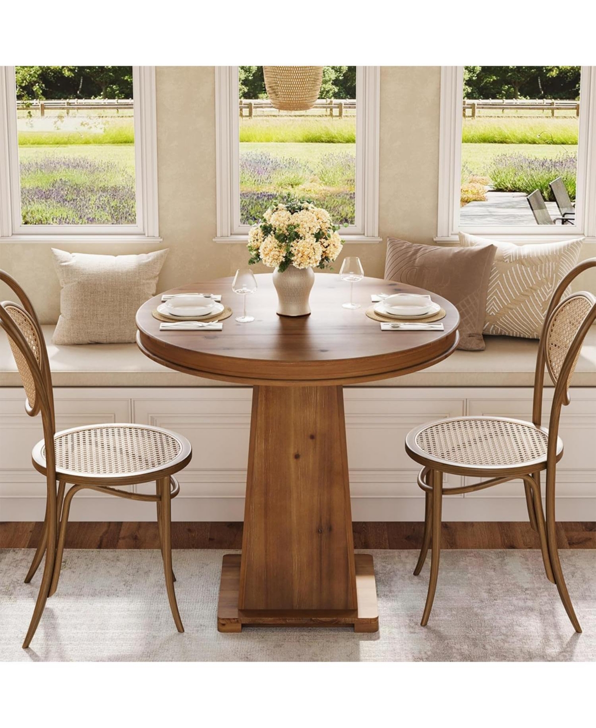 Tribesigns Solid Wood Round Dining Table, 31.5" Small Kitchen Table for 2, Modern Farmhouse Dinner Table (Only Table)