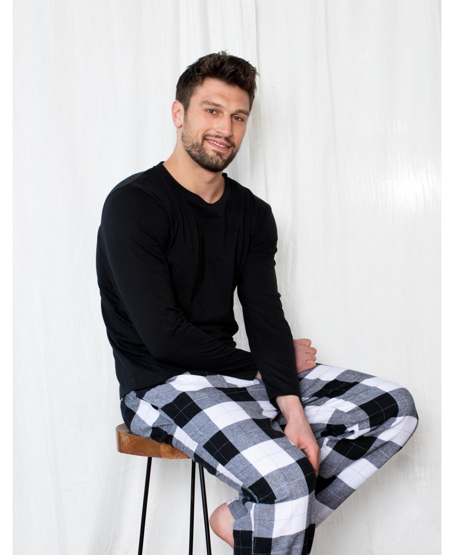 Men's 2-pieces Cotton Top and Flannel Pants Pajama Set