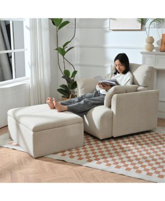Modern Oversized Accent Chair, Comfy Upholstered Armchair with Storage Ottoman and Side Pillows for Living Room, Reading Nook