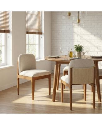 Modern Dining Chairs Set of 2, Upholstered Kitchen Chair with Woven Rope Backrest and Rubberwood Legs for Living Room