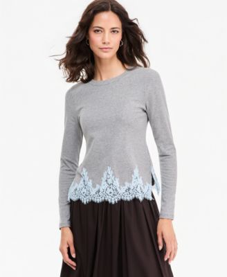 Women's Long-Sleeve Lace-Trim Knit Top