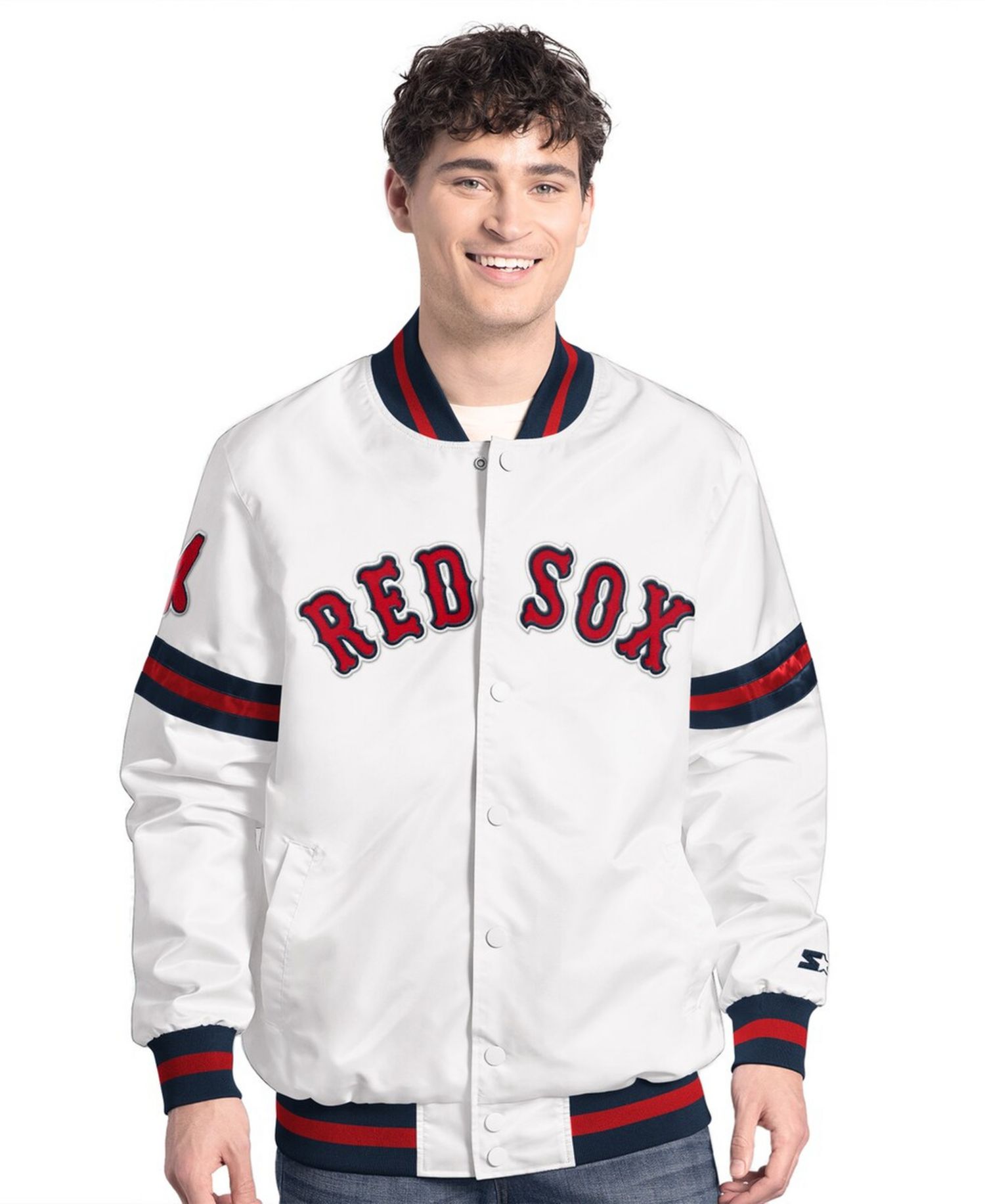 Men's White Boston Red Sox Cooperstown Scout Full-Snap Varsity Jacket