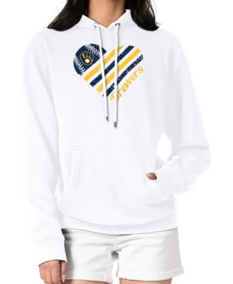 Women's White Milwaukee Brewers Heart Fleece Pullover Hoodie