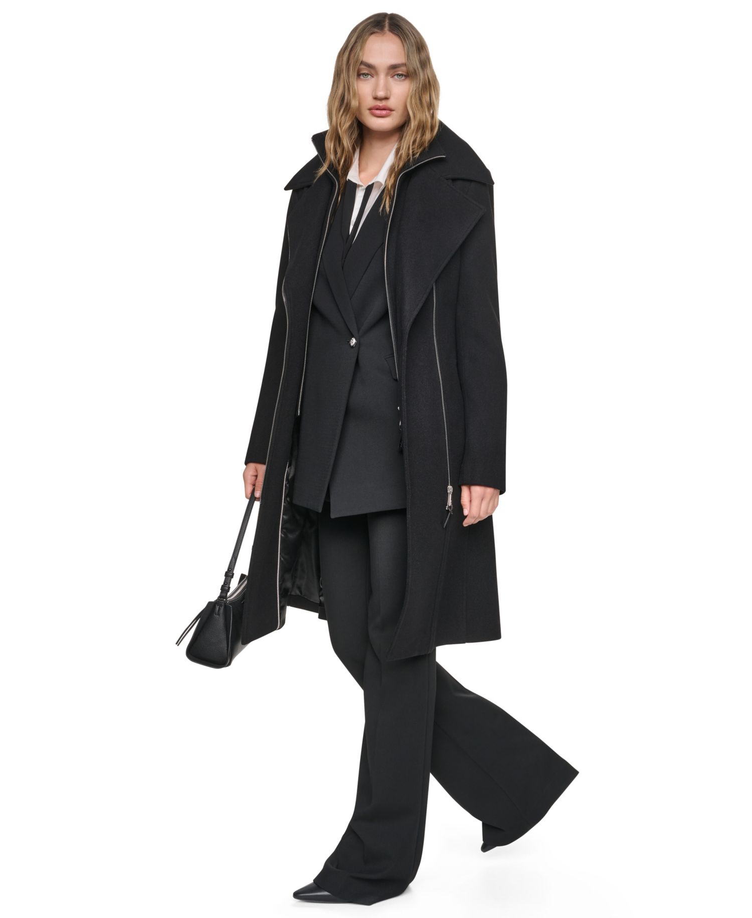 Women's Faux-Leather Trimmed Asymmetrical Wrap Coat