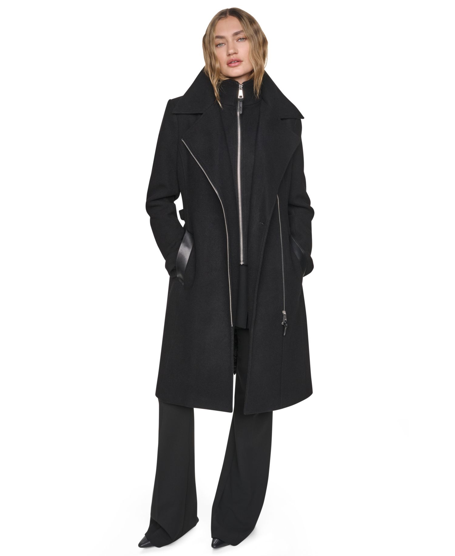 Women's Wool Belted Wrap Coat with Bib